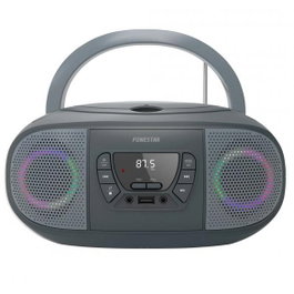 Fonestar Radio CD Boombox Portátil con Bluetooth, FM, USB/MP3, Entrada Aux, Salida Auriculares y Efectos Luminosos - Gris